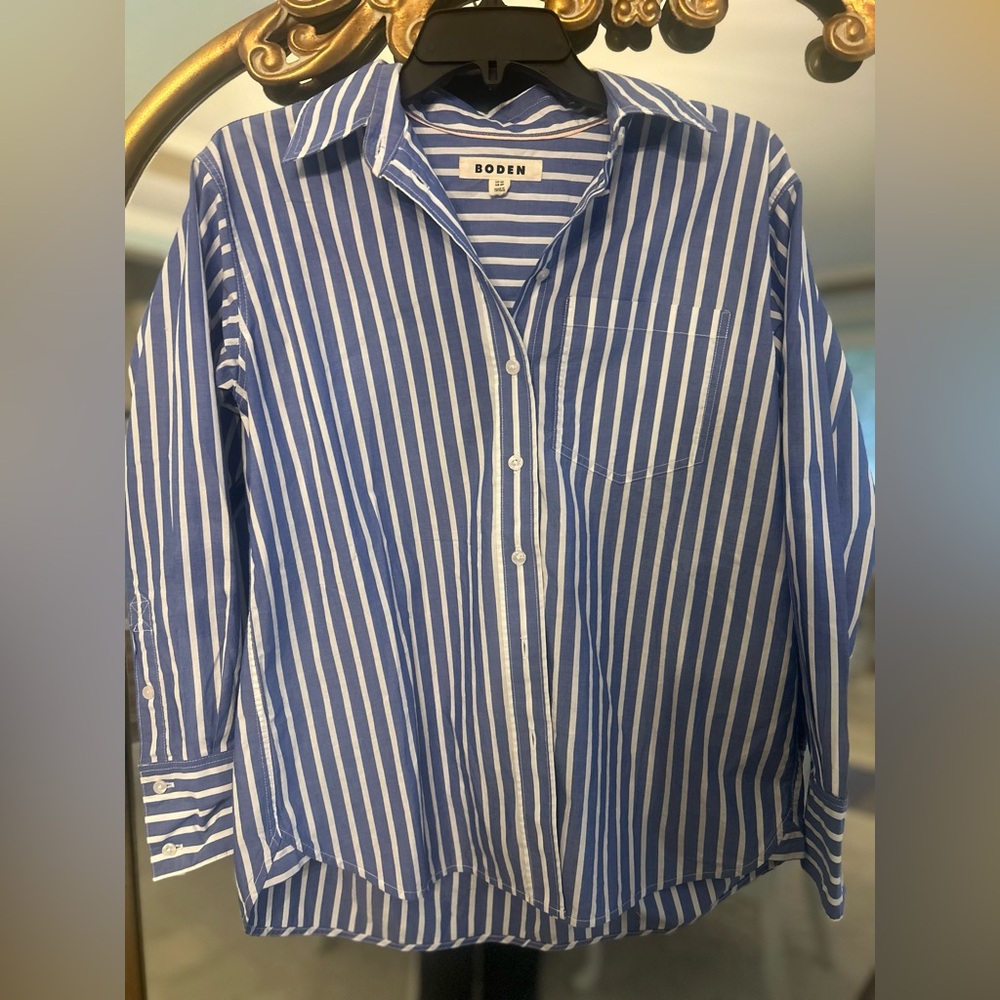 Boden Sienna Blue & White Striped Cotton Button-Down Shirt – Size US 4